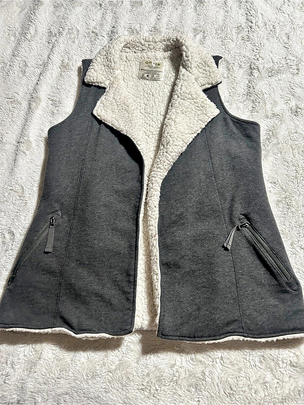ORVIS Sherpa Lined Vest in Blue & White Size Small Like New